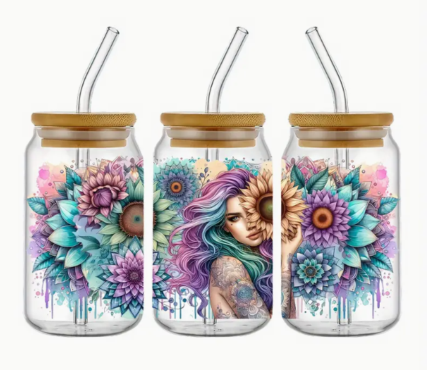 Glass Can Tumbler 500ml - Beautiful Colourful Women