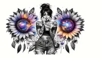 Glass Can Tumbler 500ml- Tattooed Sunflower Lady
