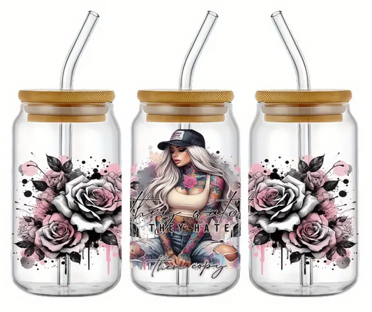 Roses Women Affirmation Glass Tumblers 16oz